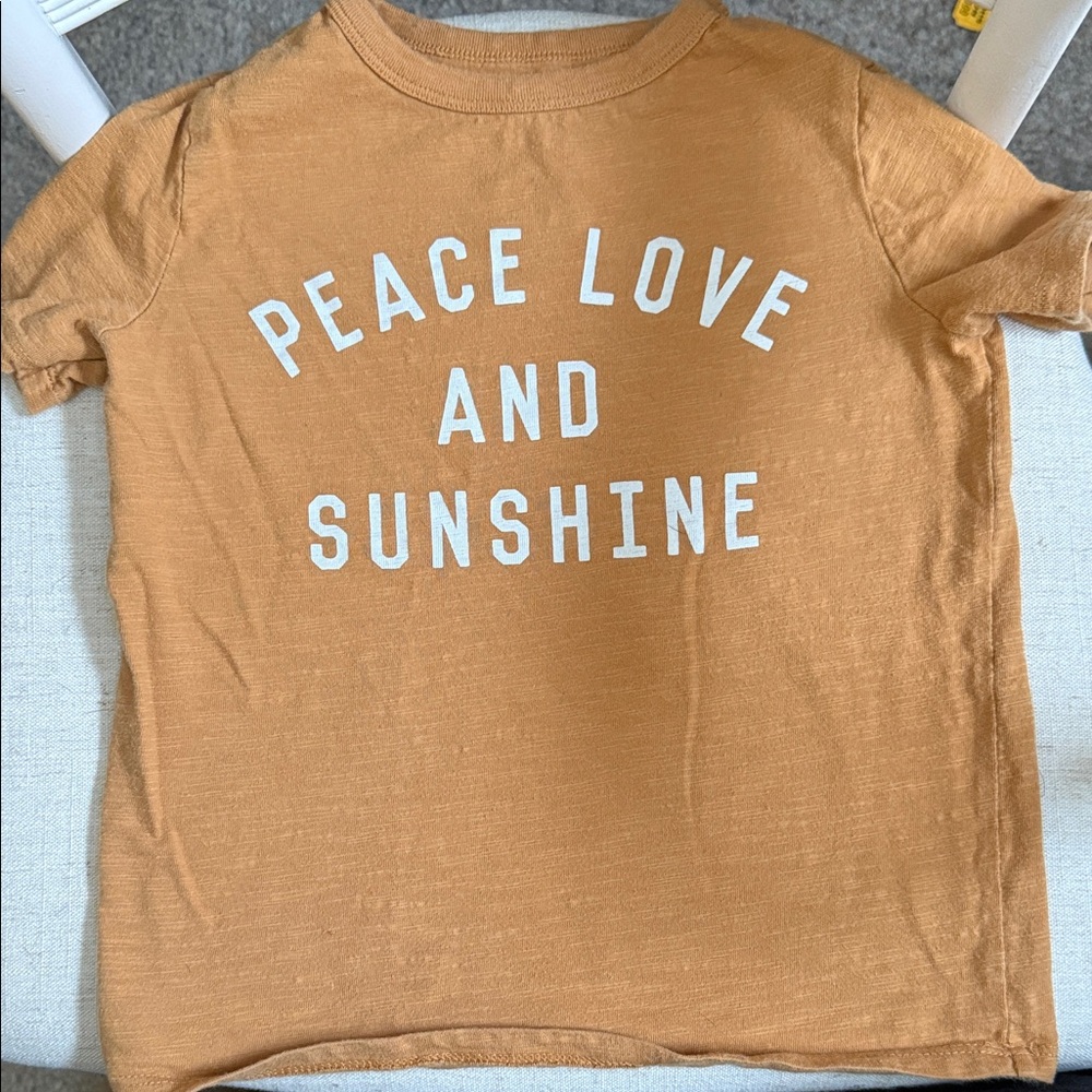 Kids Short Sleeve Tee in Warm Tan with Peaceful Message